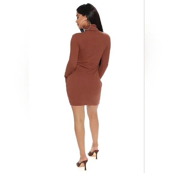 ❤️Fashion Nova Chocolate Brown Savy Heavy Rib Mini Dress☆ - Picture 2 of 2